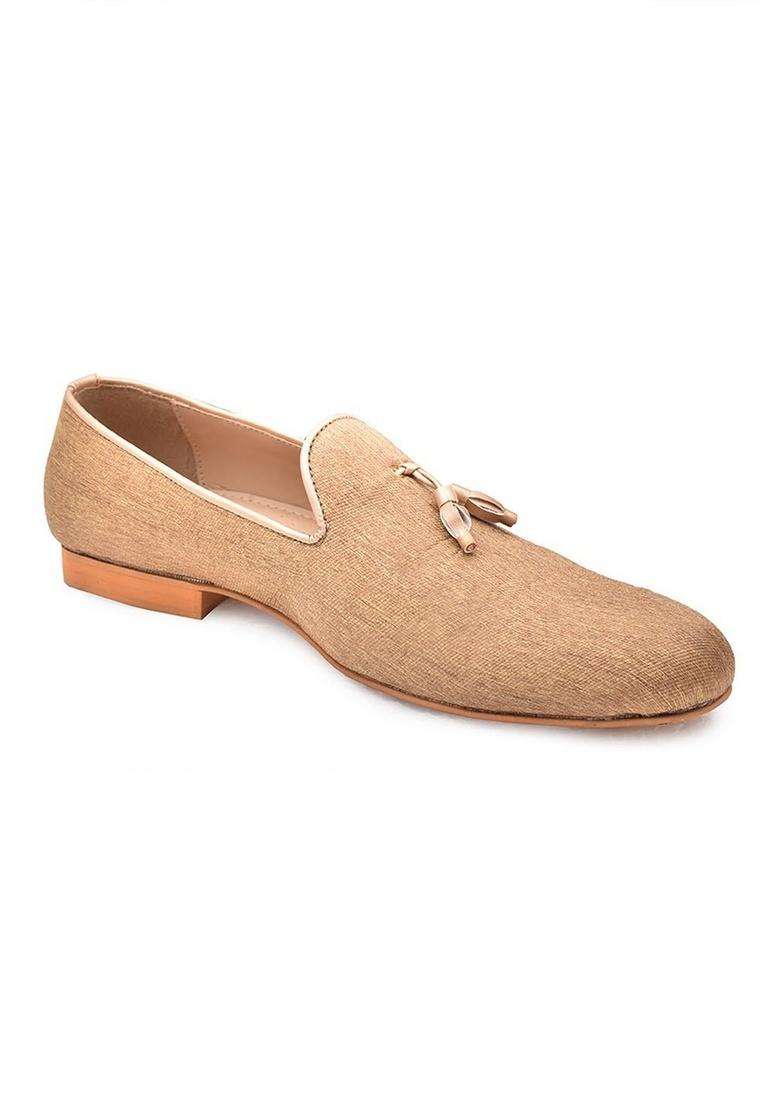 Manyavar Brown Loafers Self Texture Juti Mens Ethnic Jutti - Indya