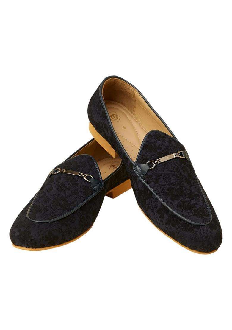 Manyavar Blue Jacquard Loafers Juti Mens Ethnic Jutti - Indya