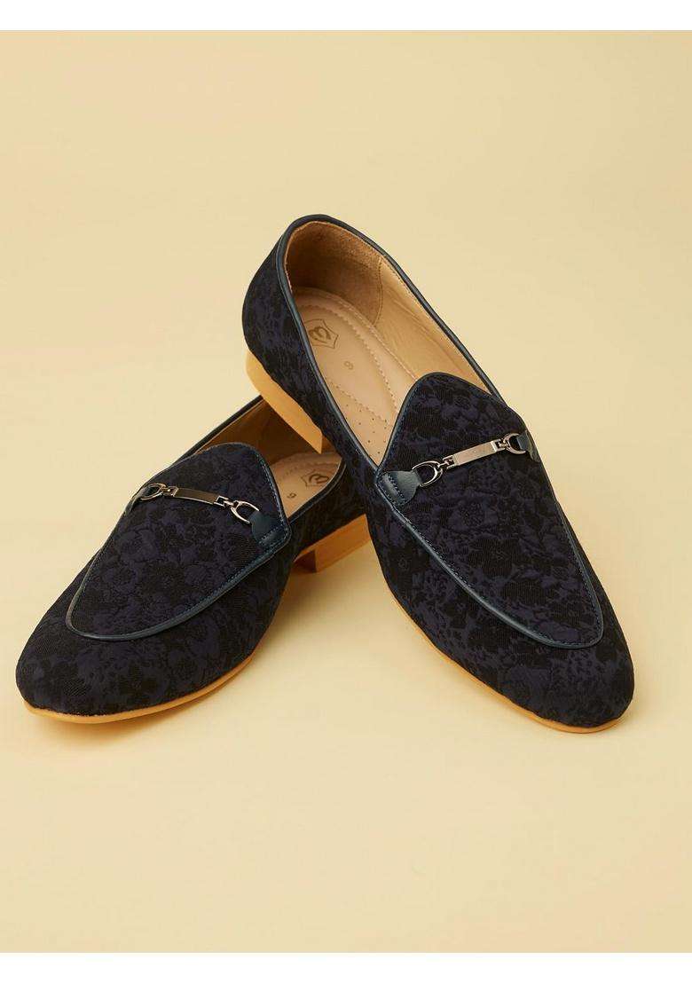 Manyavar Blue Jacquard Loafers Juti Mens Ethnic Jutti - Indya