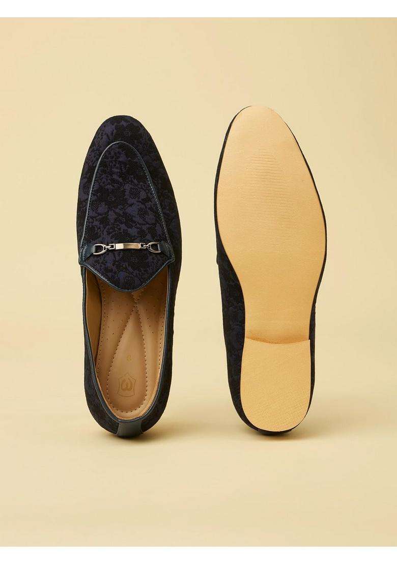 Manyavar Blue Jacquard Loafers Juti Mens Ethnic Jutti - Indya