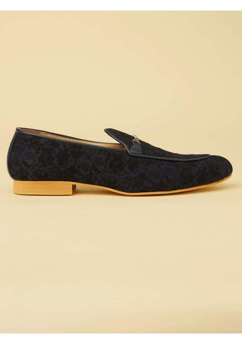 Manyavar Blue Jacquard Loafers Juti Mens Ethnic Jutti - Indya