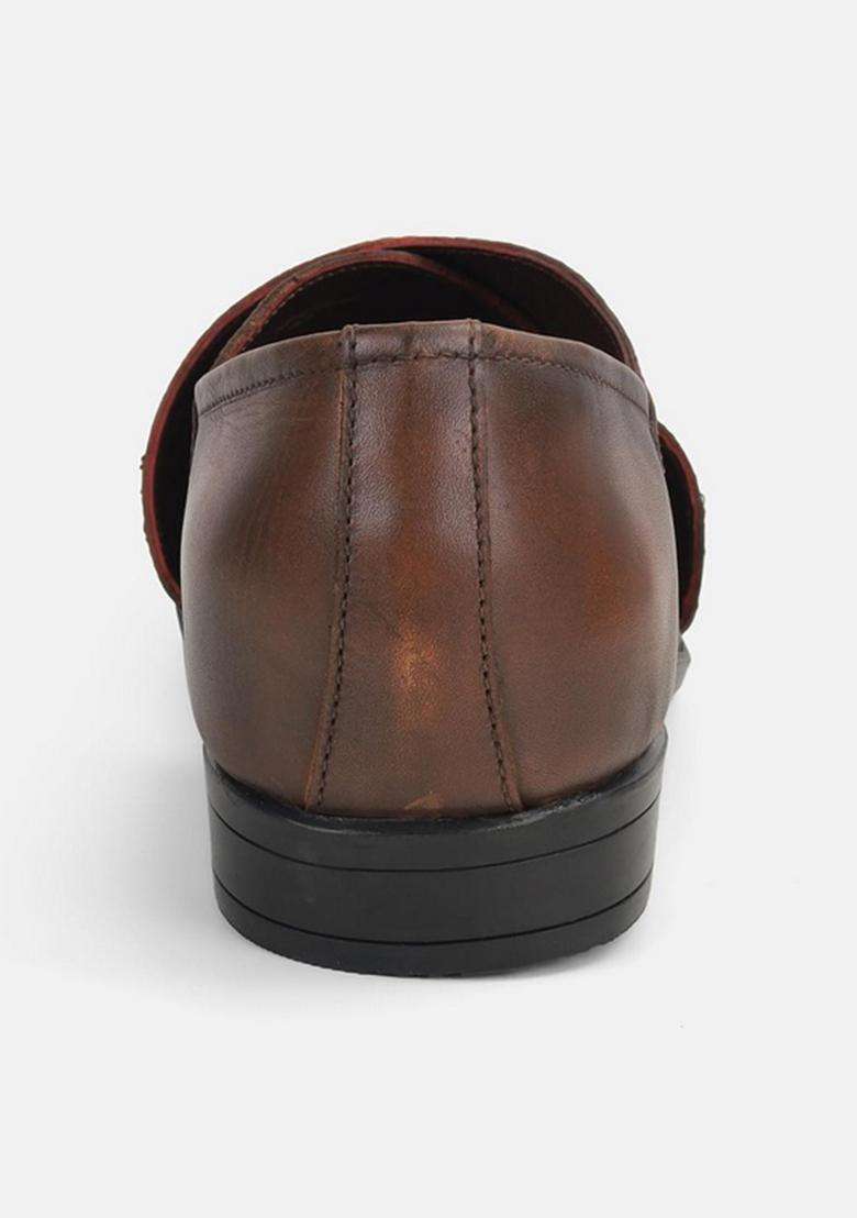 Mochi Mens Brown Fashion Closure Ethnic Jutis with Flat Sole - Indya