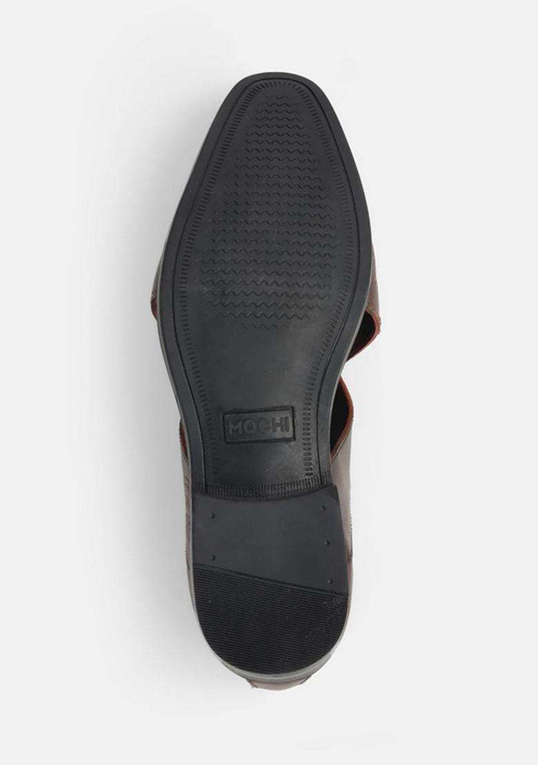 Mochi Mens Brown Fashion Closure Ethnic Jutis with Flat Sole - Indya
