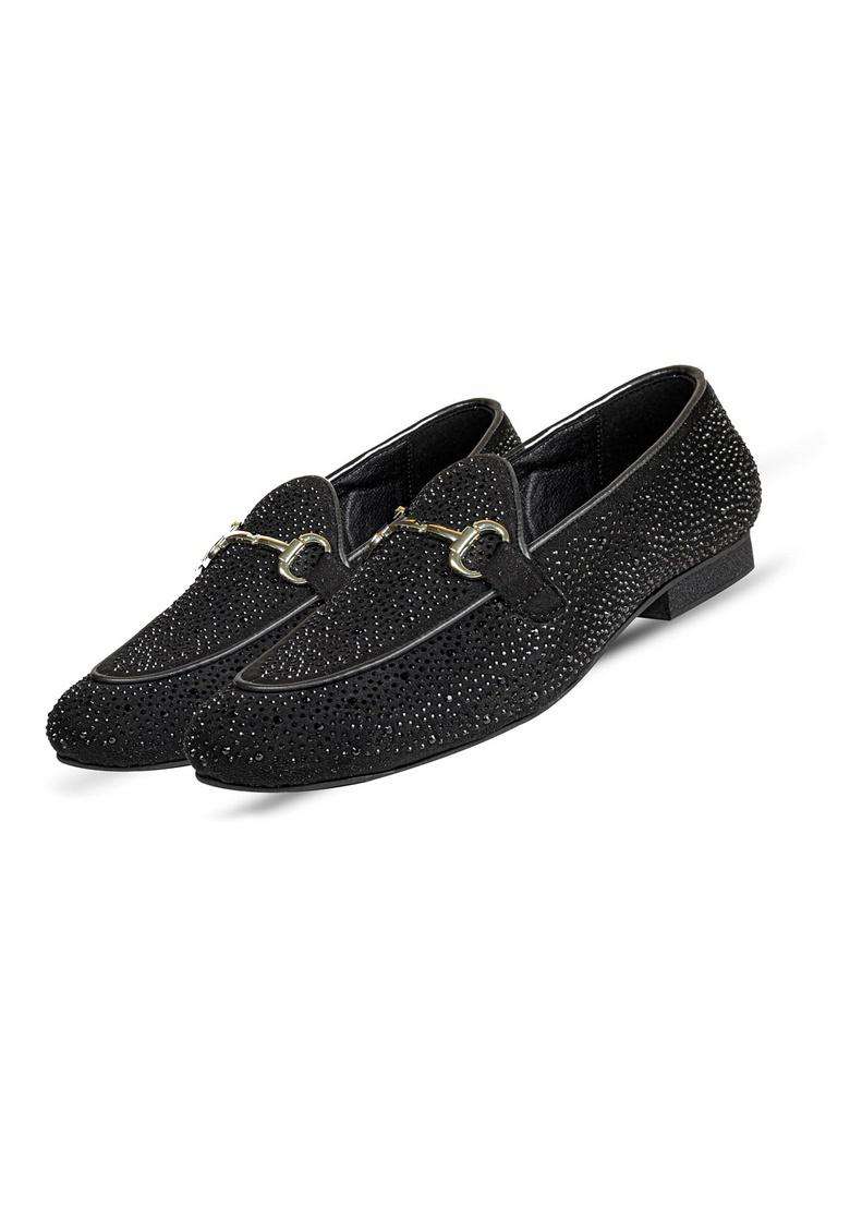 Tanny Shoes Mens Rhinestone Black Color Jutti for Wedding Party - Indya