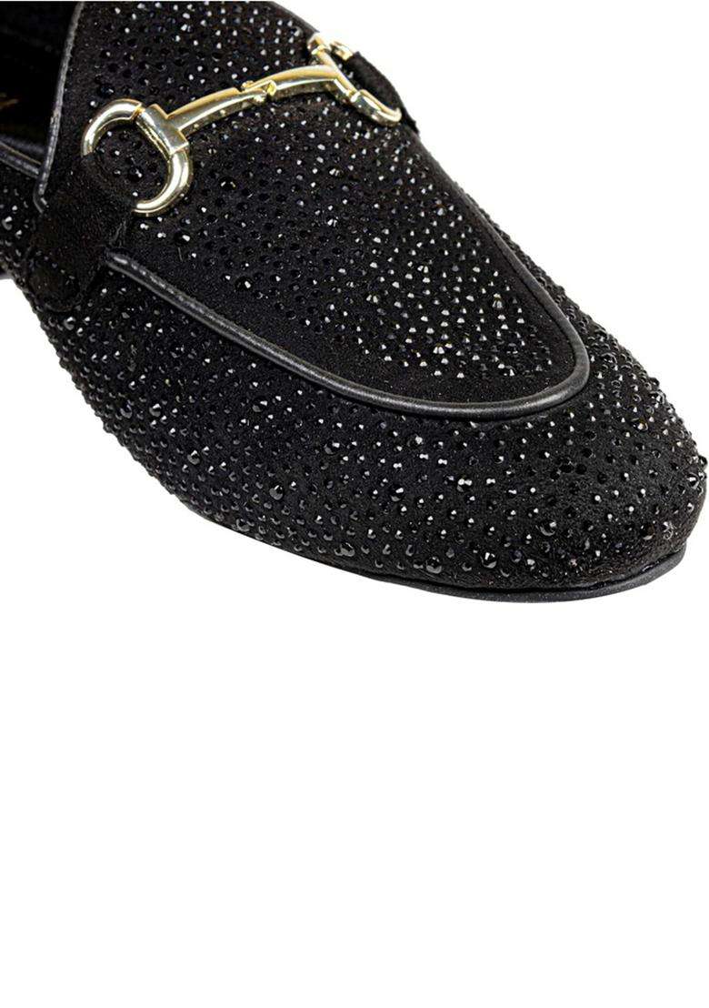 Tanny Shoes Mens Rhinestone Black Color Jutti for Wedding Party - Indya