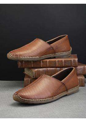 Pelle Albero Mens Brown Genuine Leather Slip on Casual Mojari