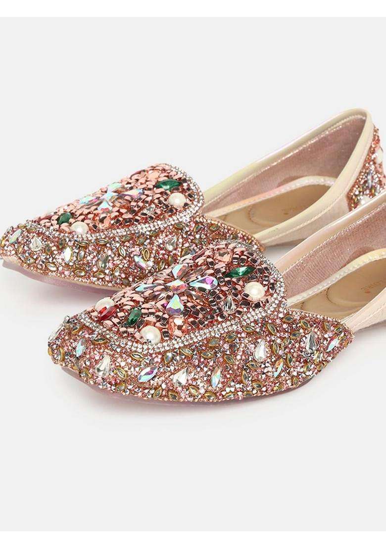 Marc Loire Womens Embellished Ethnic Mojaris Traditional Slip on Flat Footwear with Cushioned Insole and TPR - Indya