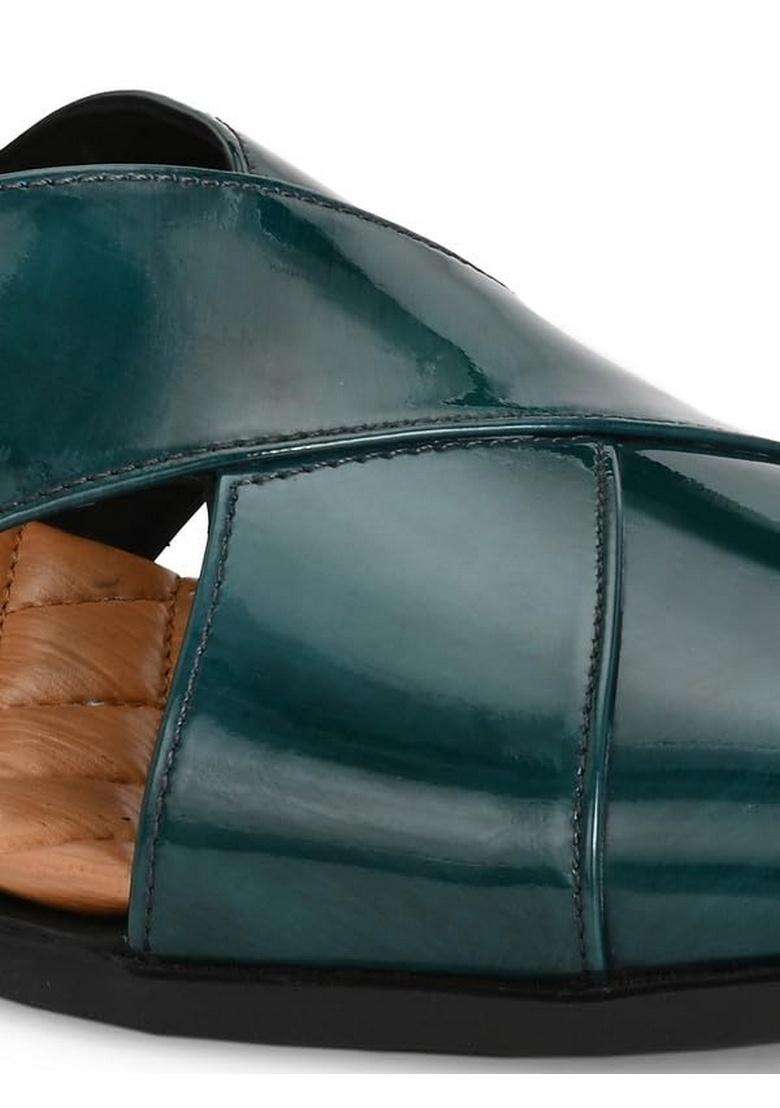 HITZ Mens Green Patent Leather Ethnic Shoes - Indya
