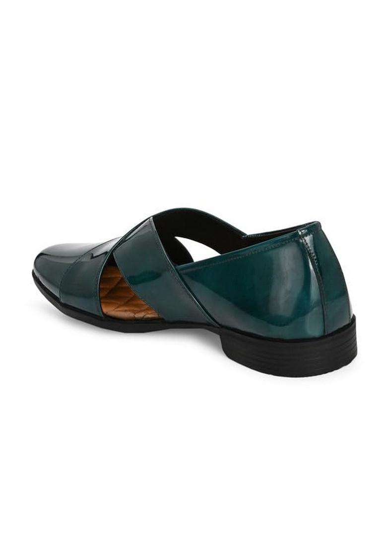 HITZ Mens Green Patent Leather Ethnic Shoes - Indya