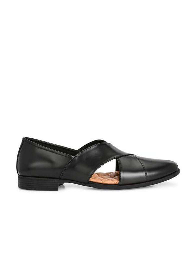 HITZ Mens Black Leather Ethnic Shoes - Indya