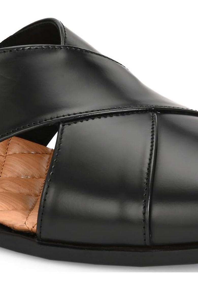 HITZ Mens Black Leather Ethnic Shoes - Indya
