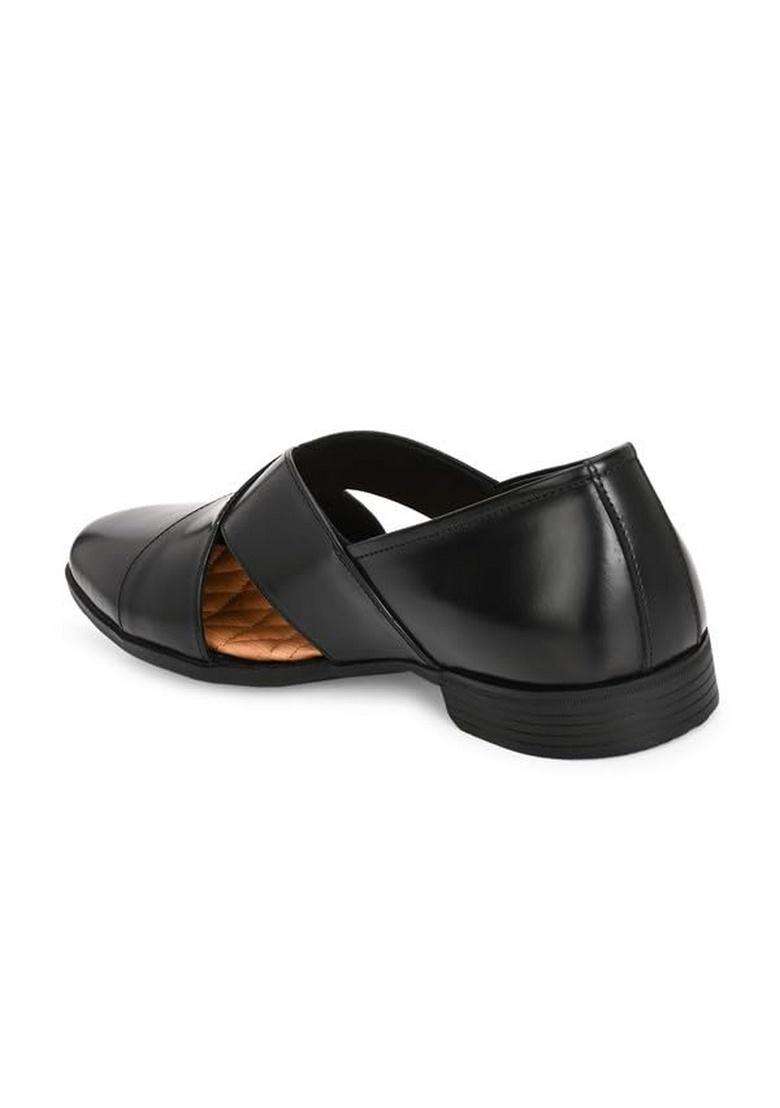 HITZ Mens Black Leather Ethnic Shoes - Indya
