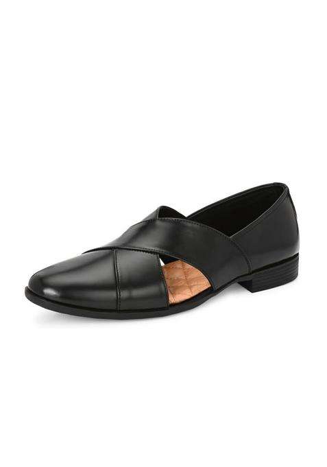 HITZ Mens Black Leather Ethnic Shoes