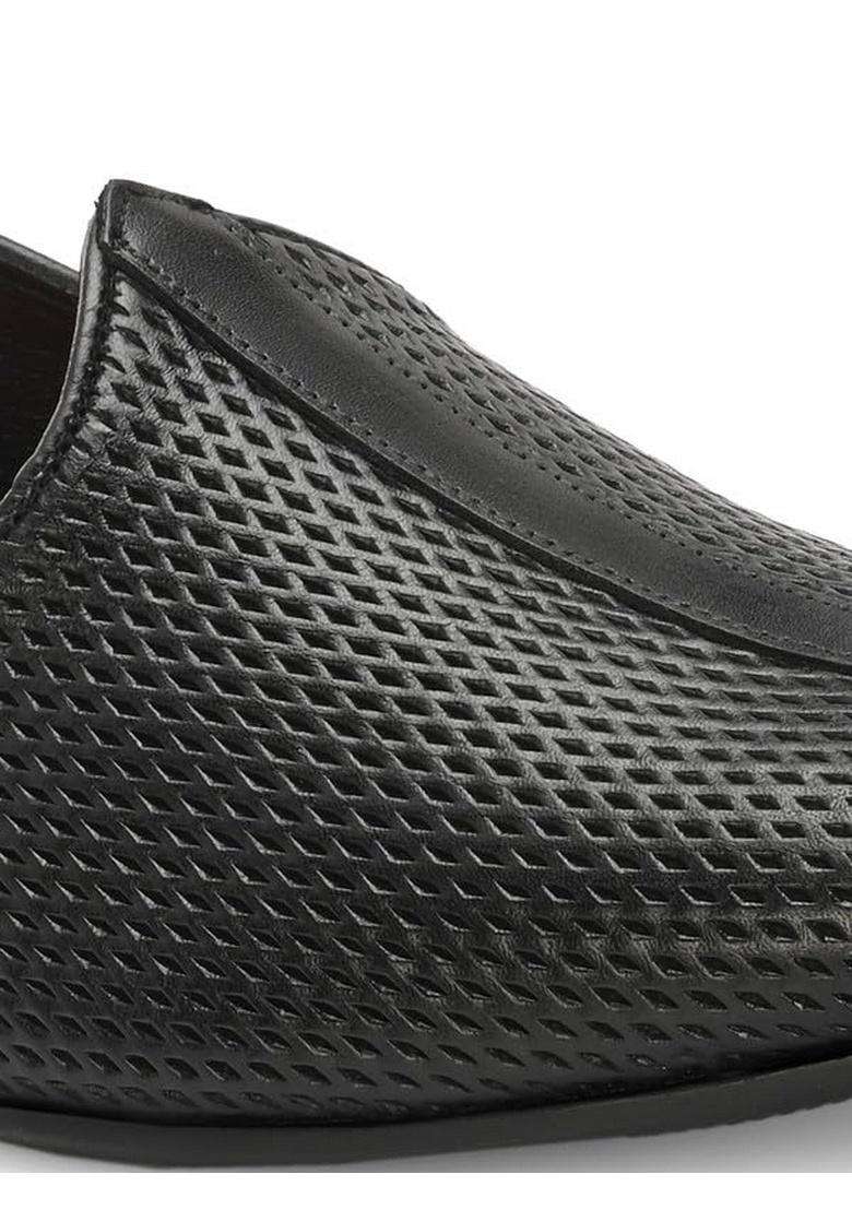 HITZ Mens Black Leather Ethnic Shoes - Indya