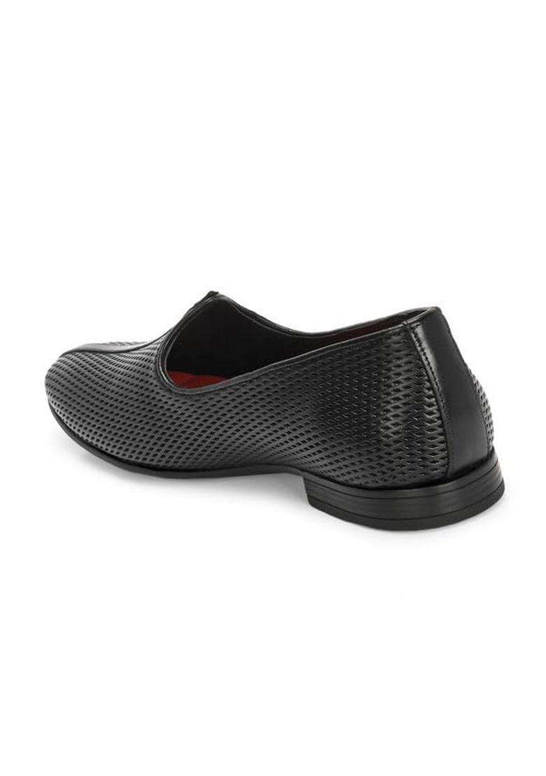 HITZ Mens Black Leather Ethnic Shoes - Indya