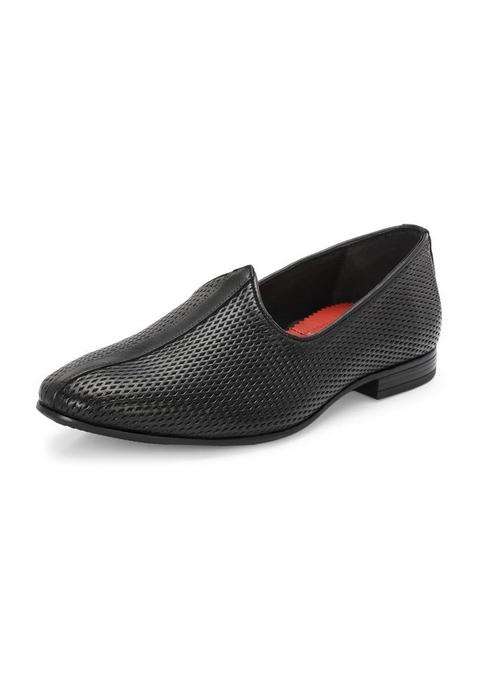 HITZ Mens Black Leather Ethnic Shoes
