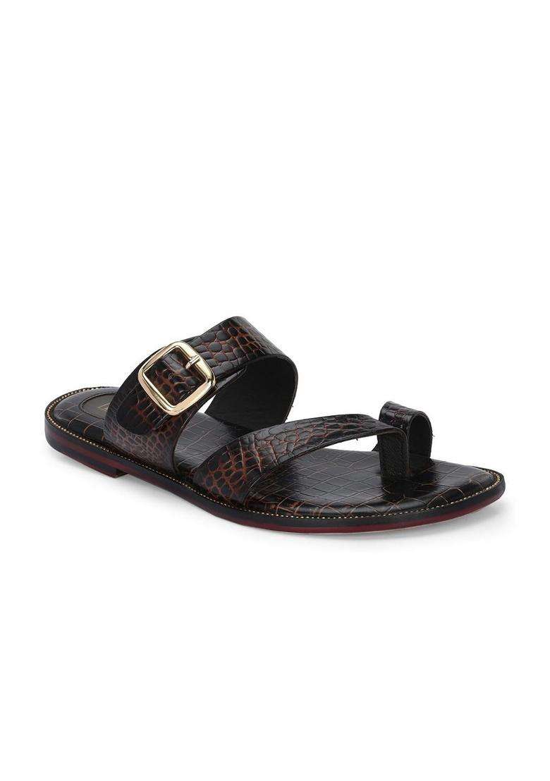 Egoss Premium Croc Textured Leather Toe Ring Sandals for Mens - Indya