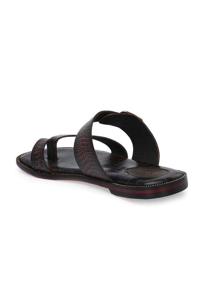 Egoss Premium Croc Textured Leather Toe Ring Sandals for Mens - Indya
