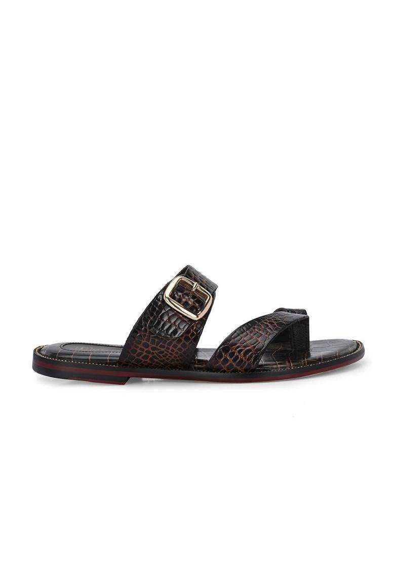 Egoss Premium Croc Textured Leather Toe Ring Sandals for Mens - Indya