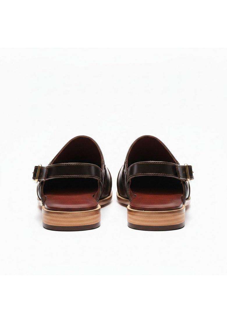 Costoso Italiano Mens Black Leather Peshawari Sandals Handcrafted Embroidered Slip on Ethnic Sandals - Indya