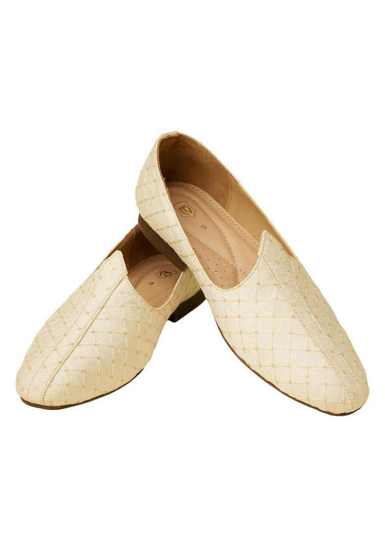 Manyavar Cream Jacquard Loafers Juti Mens Ethnic Jutti - Indya
