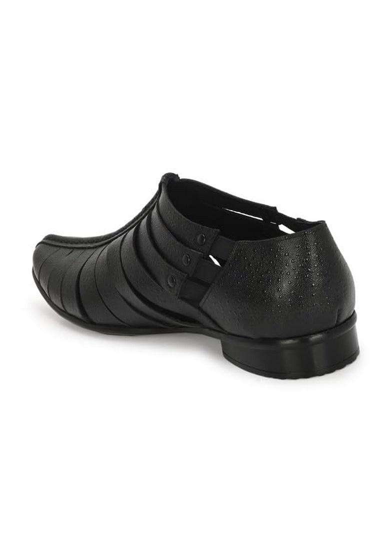 HITZ Mens Black Leather Slip on Ethnic Shoes - Indya