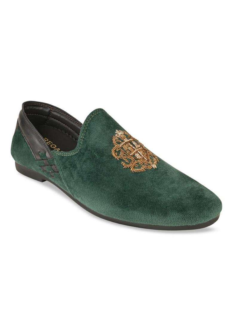 Regal Men Velvet Embroidered Ethnic Slip Ons - Indya