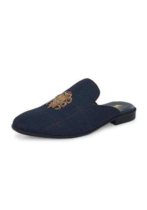 HITZ Mens Blue Leather Ethnic Mule