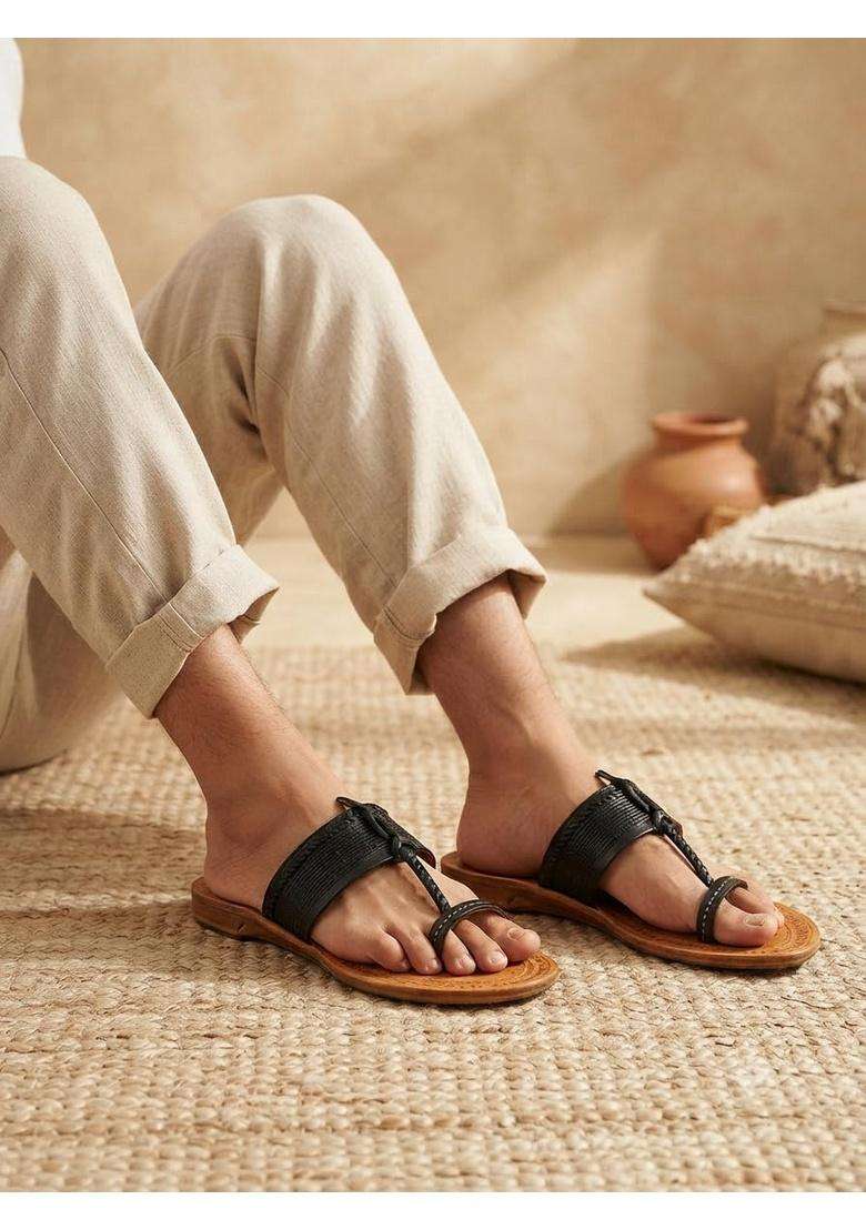 Niira Orange Mens Traditional Toe Ring Sandals Ethnic Slip on Flat Chappals - Indya
