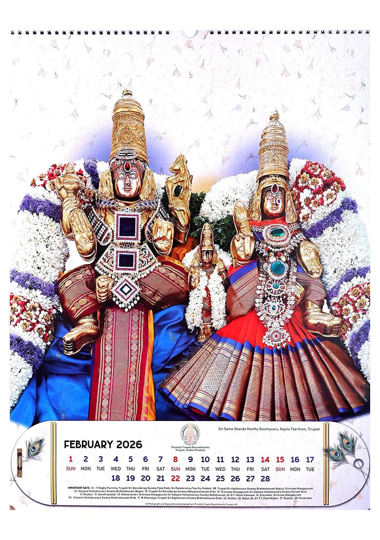 Tirumala Tirupati Devasthanams (Ttd)- Wall Hanging Spiral Calendar 2026 - Indya