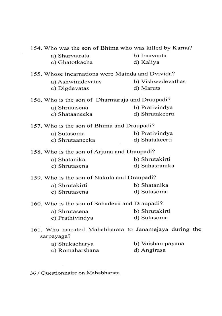 Questionnaire On Mahabharata- 1000 Questions And Answers (Quiz) - Indya