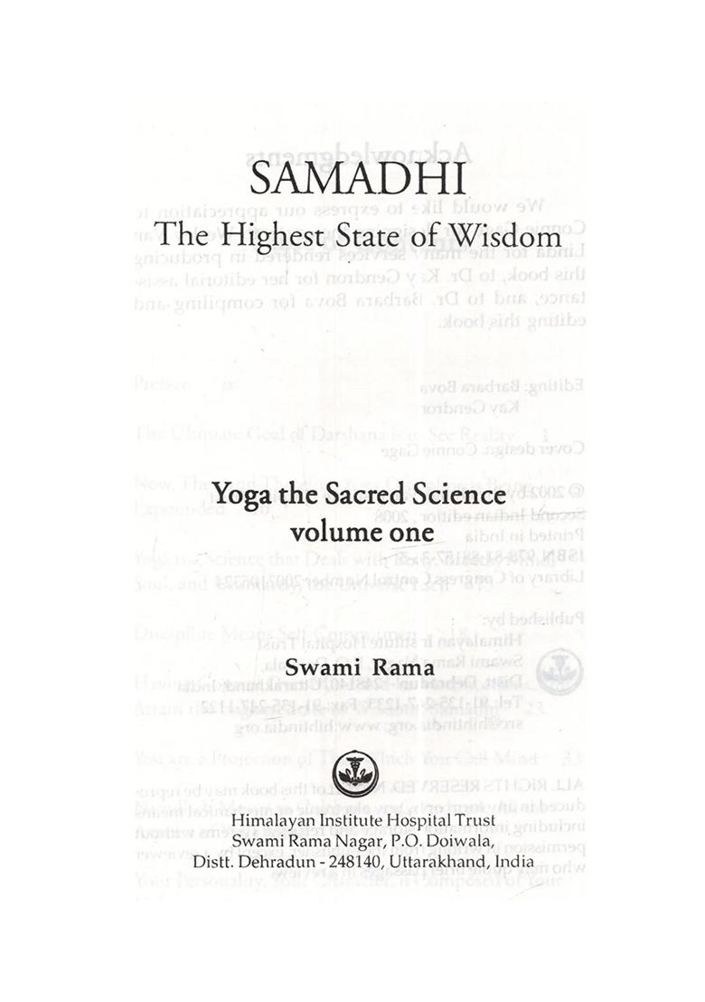 Samadhi The Highest State Of Wisdom Sadi- Yoga The Sacred Science (Set Of 2 Volumes) - Indya