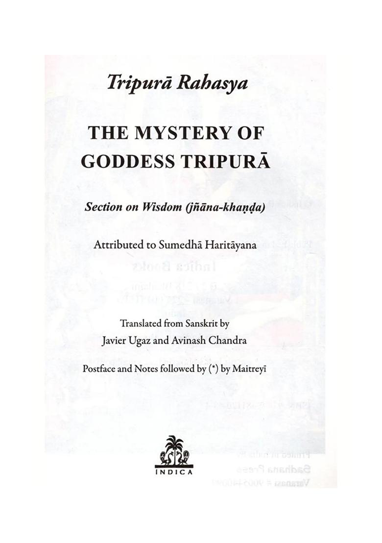 Tripura Rahasya- The Mystery Of Goddess Tripura- Section On Wisdom (Jnana-Khanda) - Indya