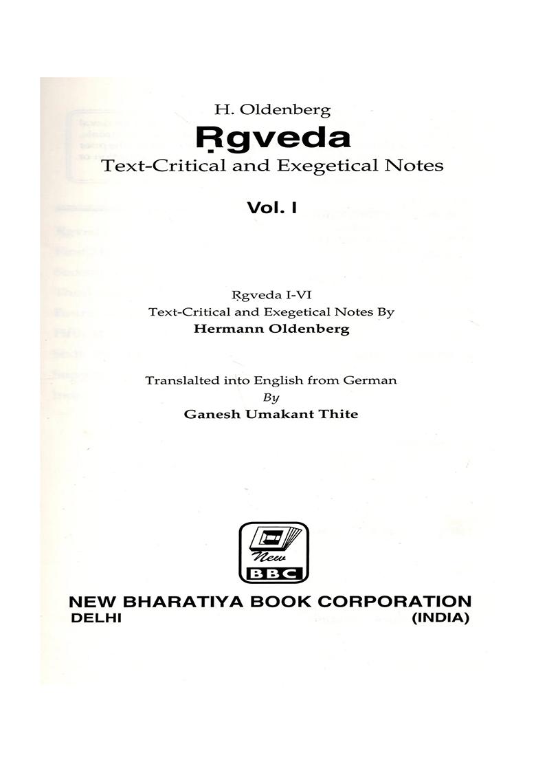 Rgveda- Volume-1 (I-Vi Text-Critical And Exegetical Notes By Hermann Oldenberg) - Indya