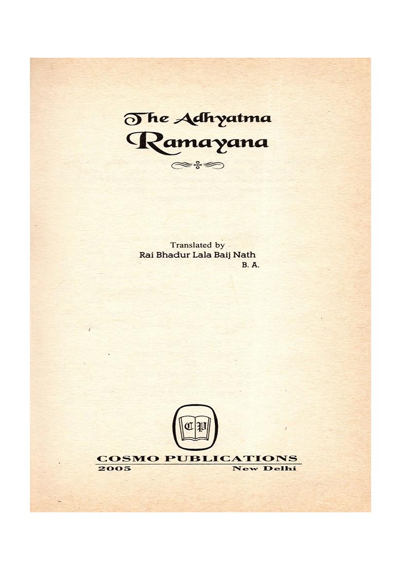 The Adhyatma Ramayana (An Old And Rare Book) - Indya