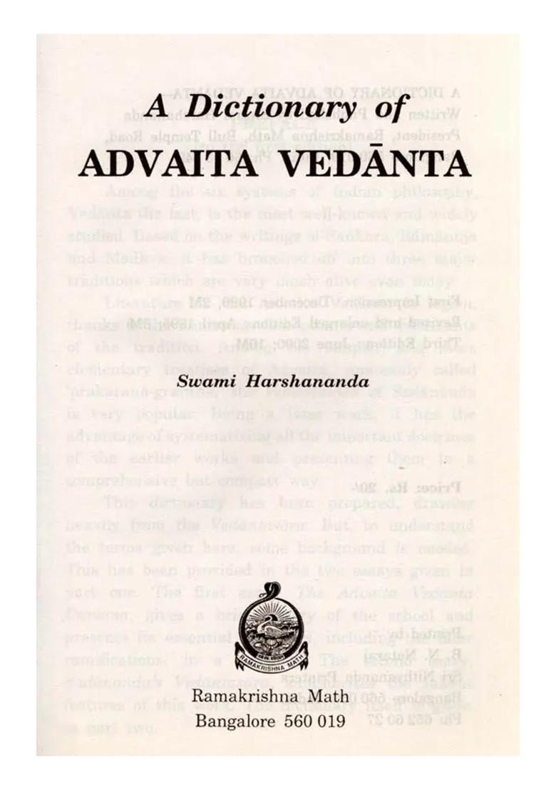 A Dictionary Of Advaita Vedanta - Indya