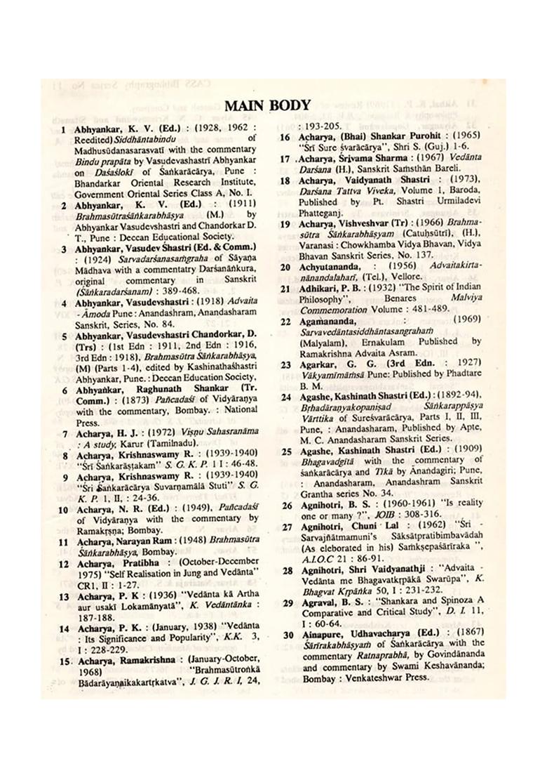 Bibliography Of Advaita Vedanta (An Old And Rare Book) - Indya