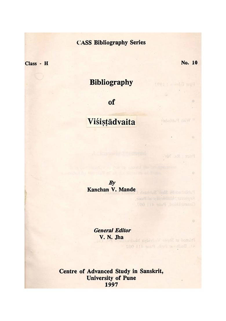 Bibliography Of Visistadvaita (An Old And Rare Book) - Indya