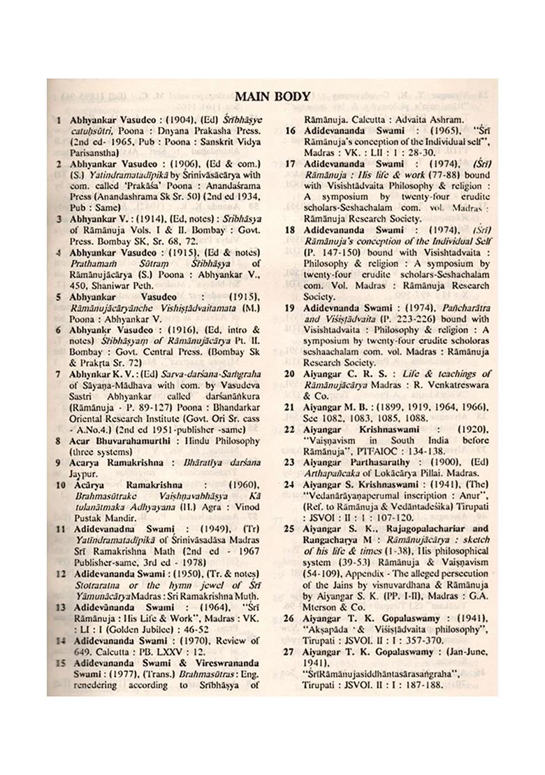 Bibliography Of Visistadvaita (An Old And Rare Book) - Indya