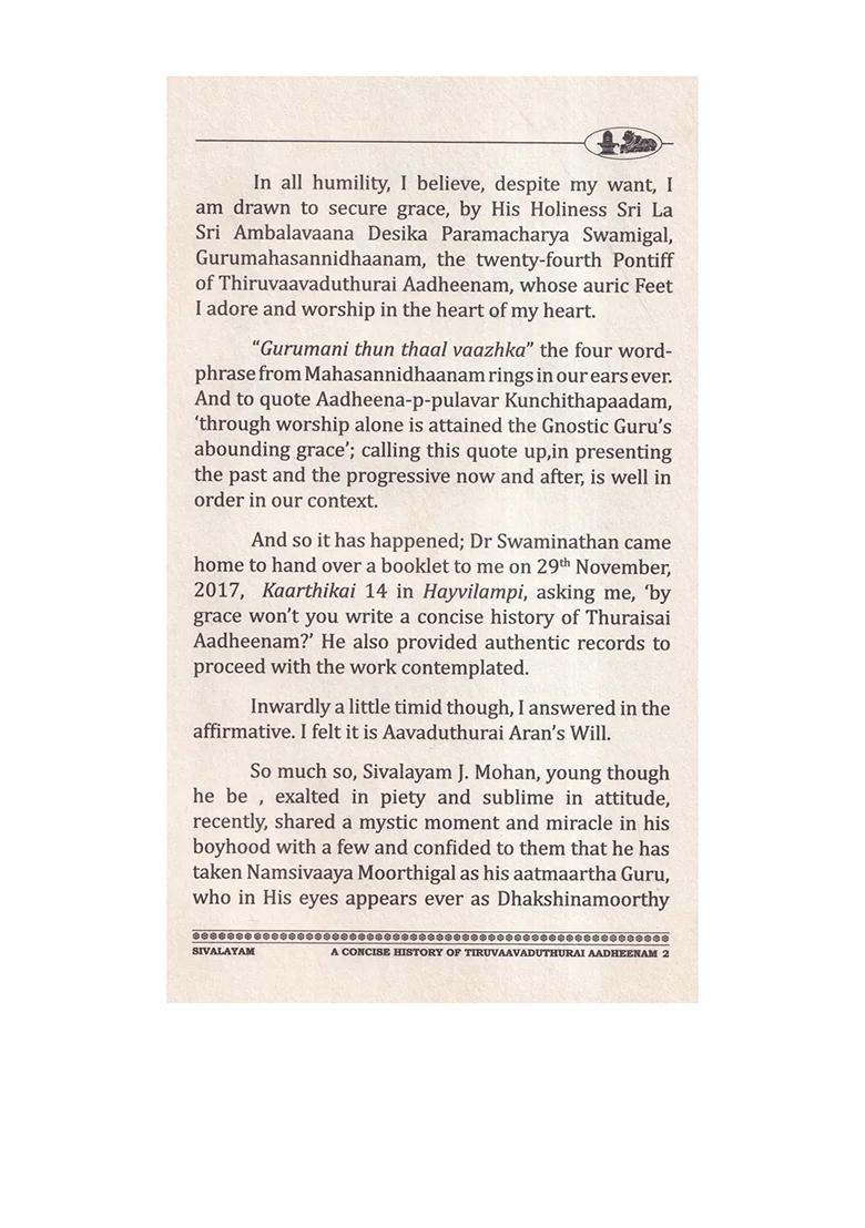 A Concise History Of Tiruvaavaduthurai Aadheenam: The Aadheenam Mutt And Temple Was Established And Consecrated In Fourteenth Century Ce (A Short Version) - Indya