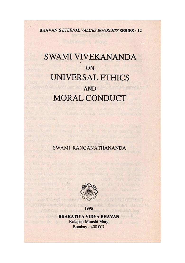 Swami Vivekananda On Universal Ethics And Moral Conduct (An Old And Rare Book) - Indya