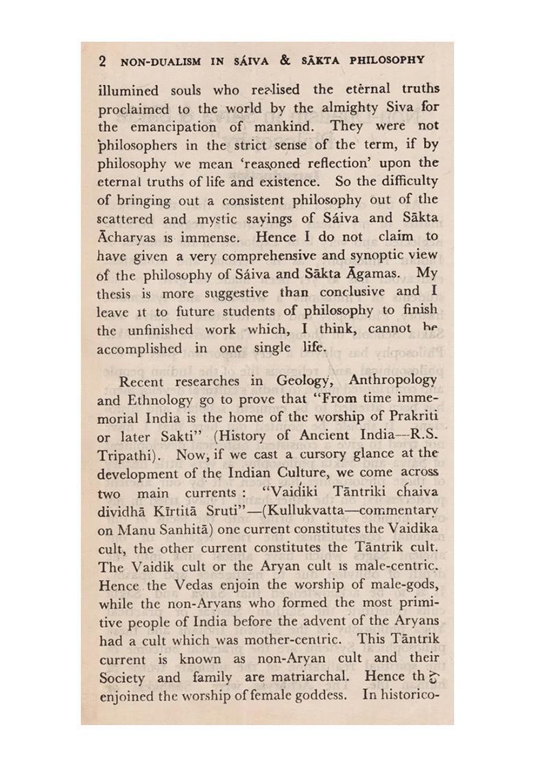 Non- Dualism In Saiva And Sakta Philosophy (An Old And Rare Book - Indya