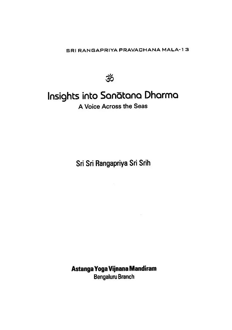 Insights Into Sanatana Dharma (A Voice Across The Seas) - Indya