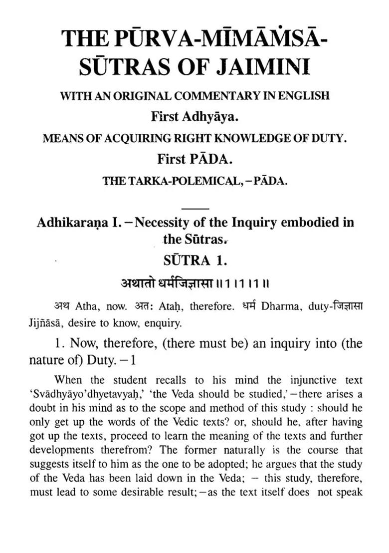 The Purva Mimamsa Sutras Of Jaimini - Indya