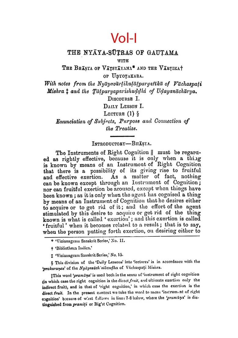 The Nyaya-Sutras Of Gautama: With The Bhasya Of Vatsyayana And The Vartika Of Uddyotakara ( Set Of 4 Volumes) - Indya