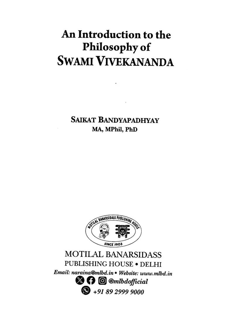 An Introduction To The Philosophy Of Swami Vivekananda - Indya