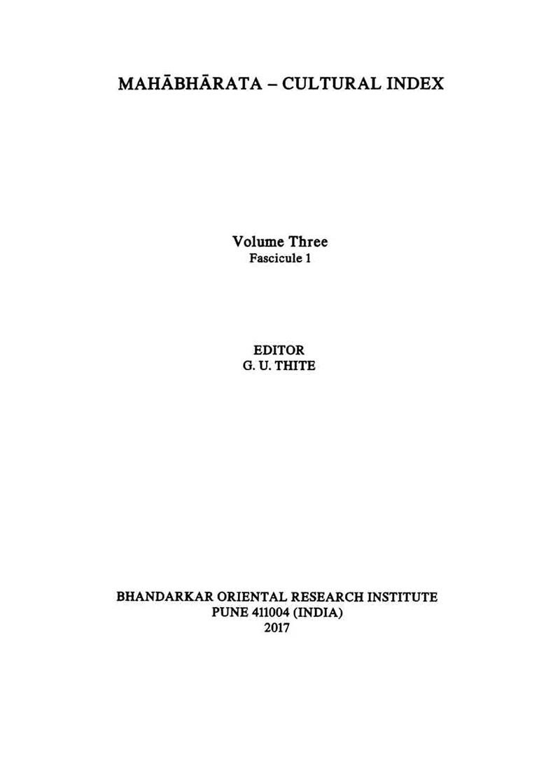 Mahabharata- Cultural Index (Volume-3, Fascicule 1) - Indya