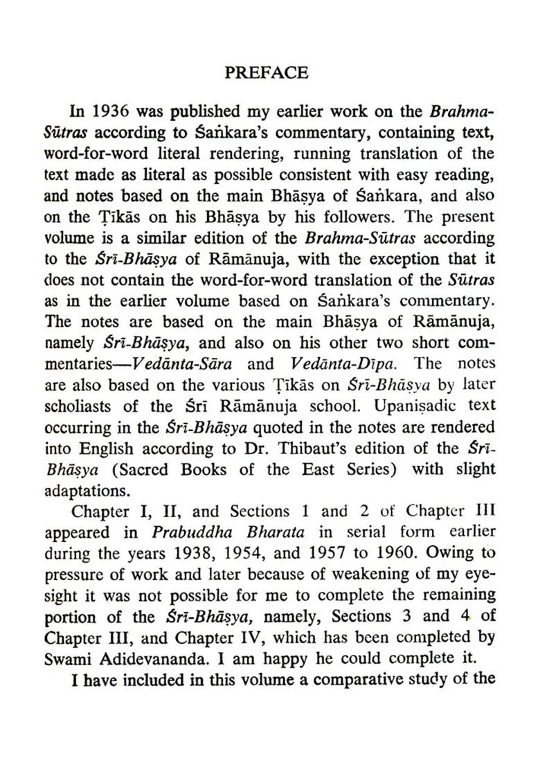 Brahma Sutras (With Text, English Rendering, Comments According To Sri-Bhasya Of Sri Ramanuja, And Index) - Indya