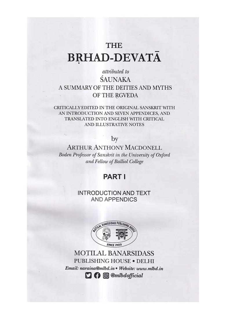 The Brhad-Devata: A Summary Of The Deities And Myths Of The Rgveda (Set Of 2 Volumes) - Indya