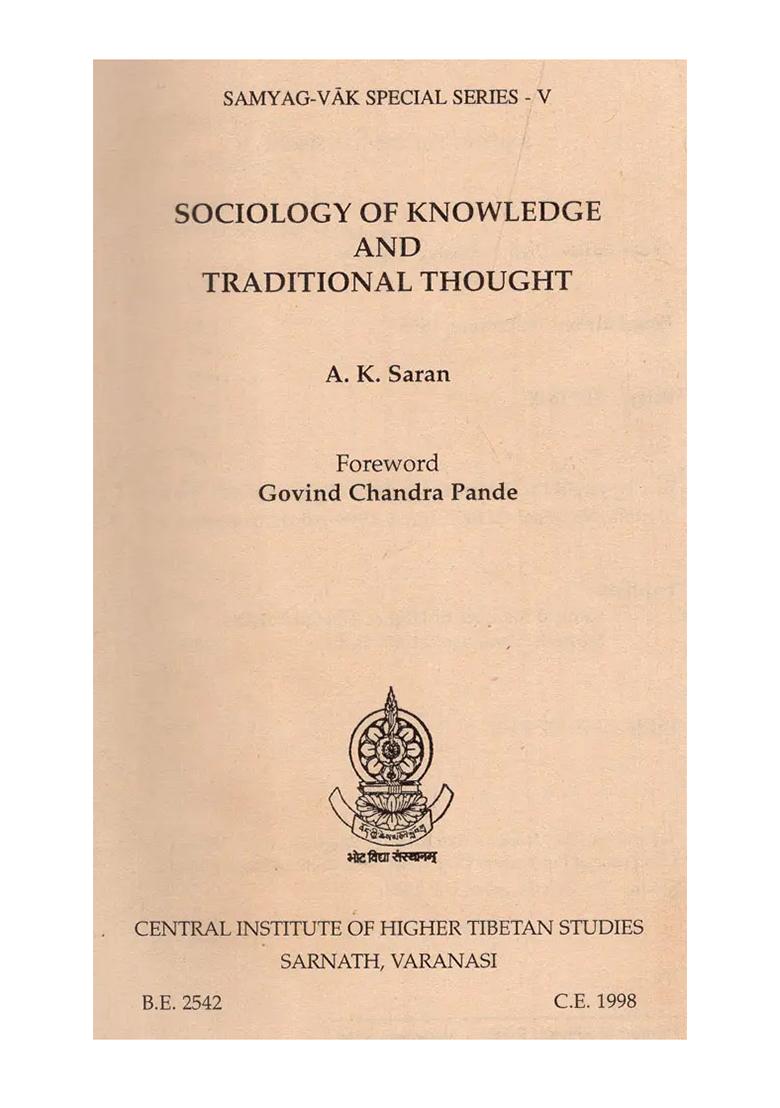 Sociology Of Knowledge And Traditional Thought (An Old And Rare Book) - Indya